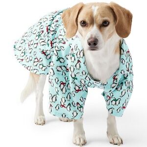 Lands' End Mint Blue Penguin Print Flannel Dog Jammies Small